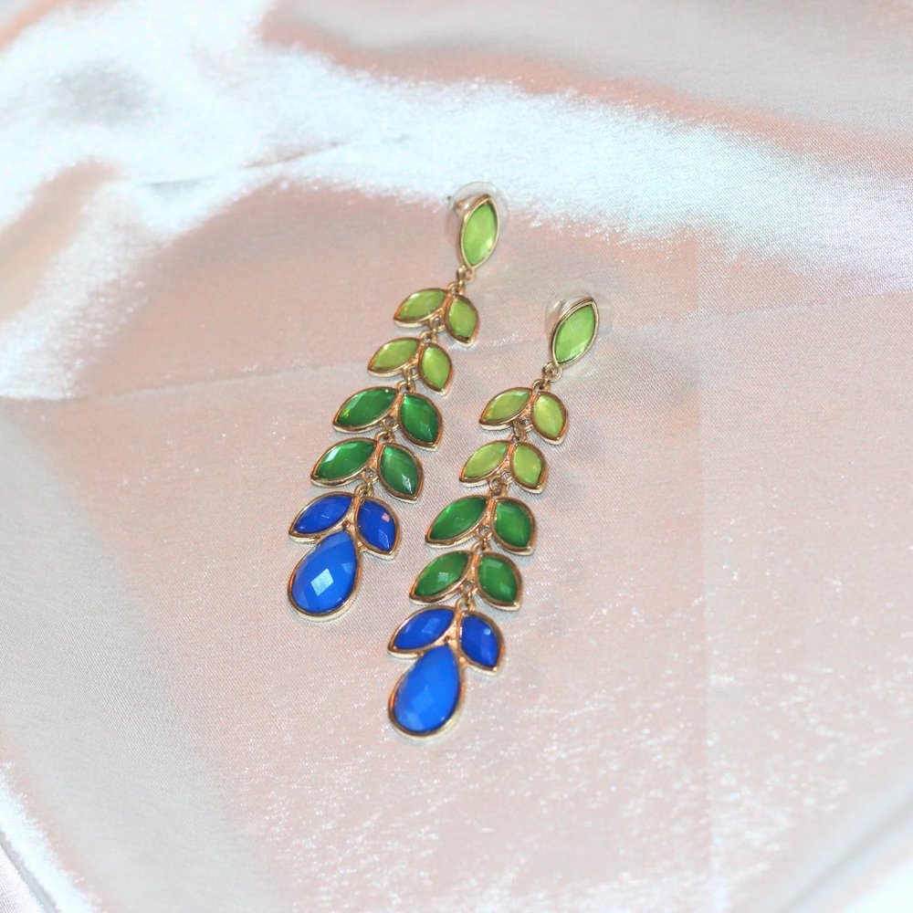 Vintage Blue and Green Leaf Earrings